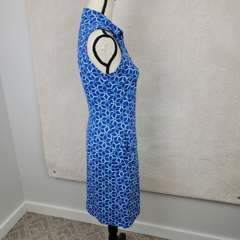 J.McLaughlin Polo Dress XS Blue Geometric Catalina Cloth Sleeveless Pockets - Picture 8 of 9